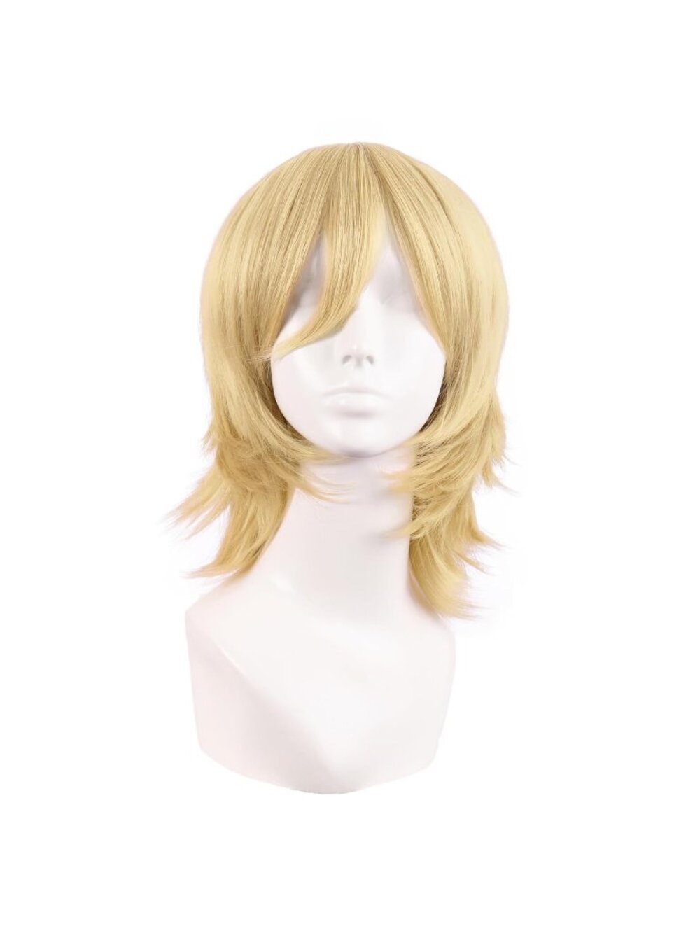 Women's Mixed Golden 14 Inch Short Wolf Tail Side Synthetic Curly Wig Bangs